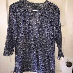 Talbots 3/4 sleeve navy and white tunic blouse
